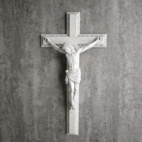 12-Inch Catholic Wall Crucifix - Hand-Painted Stone Resin Jesus Cross