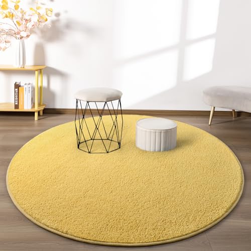 4x4 Yellow Round Area Rug, Super Soft Memory Foam Minimalist Circle Carpet