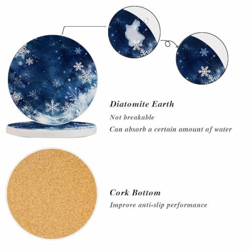 oFloral Snowflake Coasters 4" Set of 2 – Merry Christmas / New Year Absorbent Ceramic