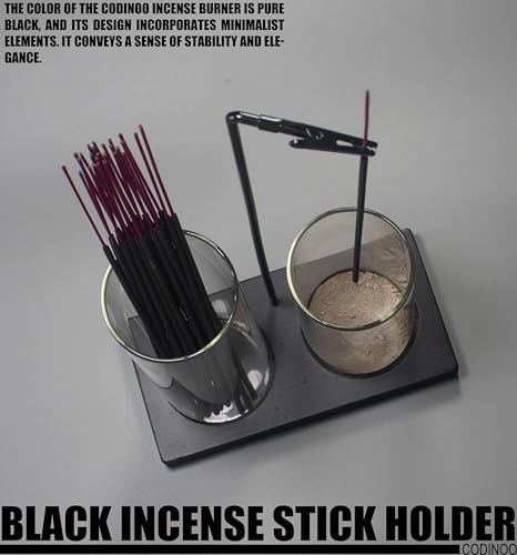 2-in-1 Glass Incense Burner and Storage Holder with Wooden Base - Black