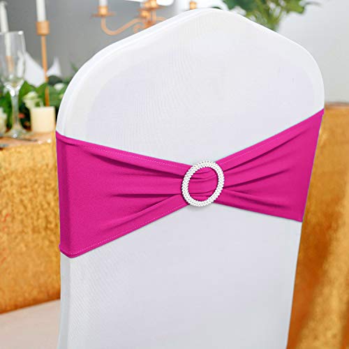 50pcs Fuchsia Spandex Chair Sashes with Buckle Slider for Parties