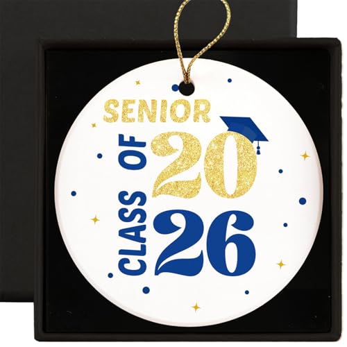 Class of 2026 Graduation Ornament – Blue & Gold Ceramic Hanging Decoration