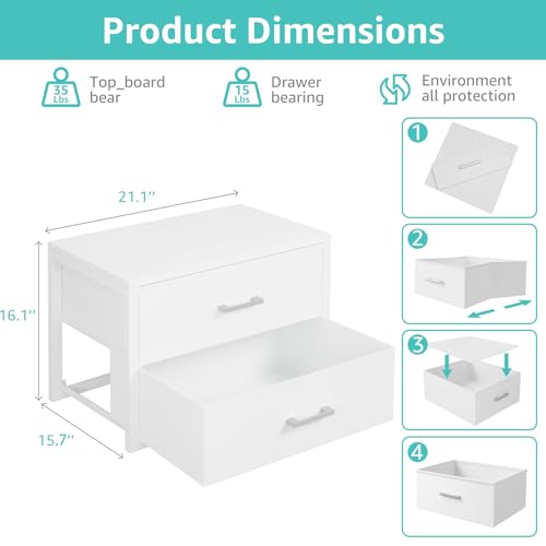 Stackable Fabric Storage Drawers 2-Pack White Closet Organizer Dresser