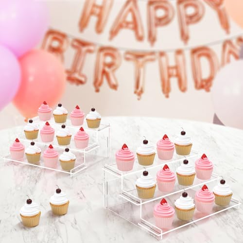 3-Tier Clear Acrylic Display Riser Stand for Perfume, Figures, and Cupcakes
