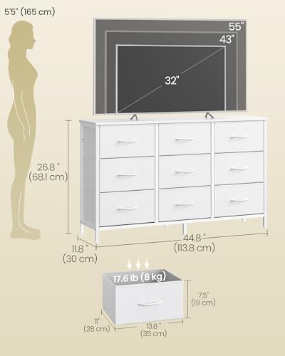 9-Drawer Dresser and TV Stand for Bedroom and Living Room, Cloud White