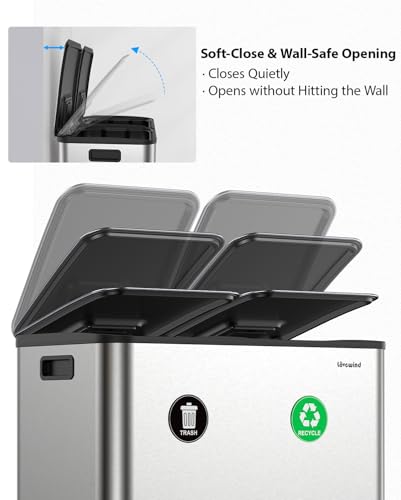 Dual Trash and Recycling Bin 26-Gallon Stainless Steel Kitchen Garbage Can