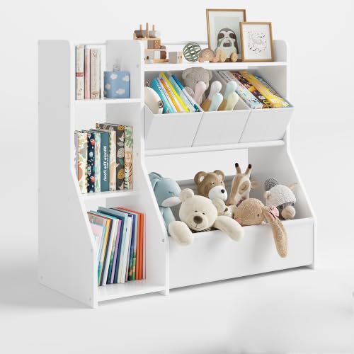 Kids Toy Storage Organizer with 3-Tier Bookshelf and Removable Bins