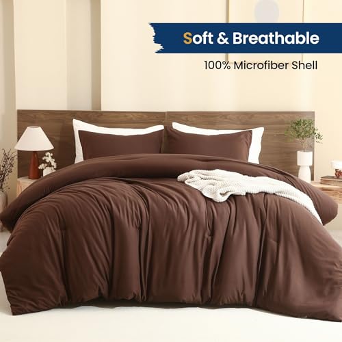Earthy Brown Queen Comforter Set - 3-Piece Soft All-Season Bedding Set