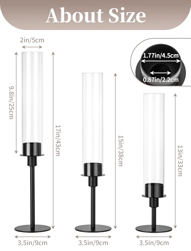Sziqiqi Set of 6 Black Hurricane Candle Holders with Wax Catchers & Tiered Heights