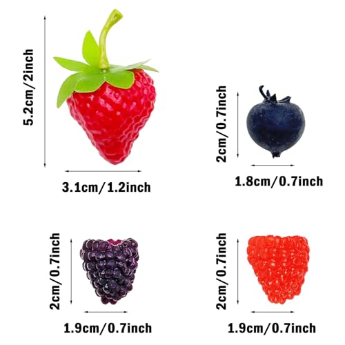 60 PCS Artificial Fruit Set - Fake Blueberries & Strawberries for Decor
