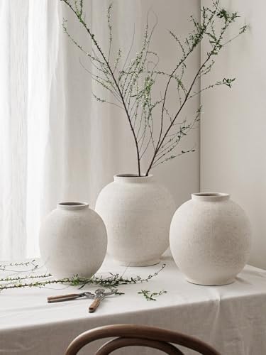 Large White Ceramic Vase - 9.8" Rustic Farmhouse Decorative Flower Vase