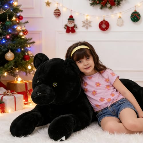 MorisMos Cool Panther 30" Giant Black Panther Plush Pillow – Realistic Baby to Adult Safari Decor