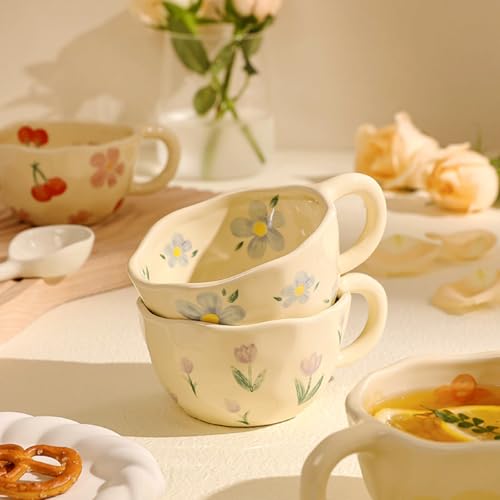 Purple Tulip Handmade Floral Ceramic Coffee Mug 8.5oz for Tea & Hot Chocolate