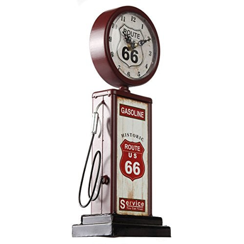 Route 66 Gas Pump Mantle Clock, Vintage Style Metal Table Clock