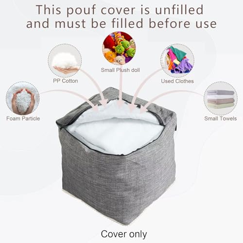 18-Inch Square Cotton Linen Pouf Ottoman Cover - Unstuffed Storage Footstool
