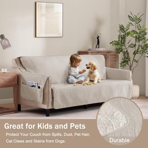 Beige Loveseat Cover for 2-Cushion Sofa, Water-Repellent