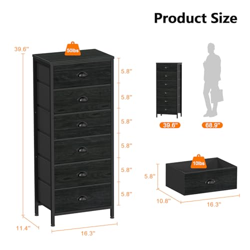 6-Drawer Vertical Dresser with Wood Top, Fabric Storage Chest for Bedroom