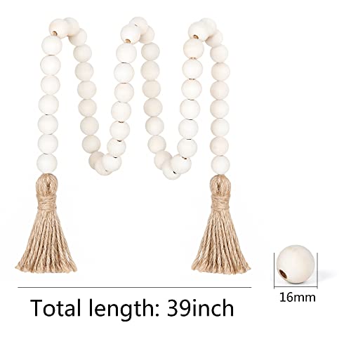 39-Inch Wood Bead Garland with Tassels, Farmhouse Boho Home Decor