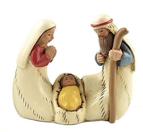Miniature Holy Family Nativity Figurine - Resin Stone Christmas Tabletop Decor