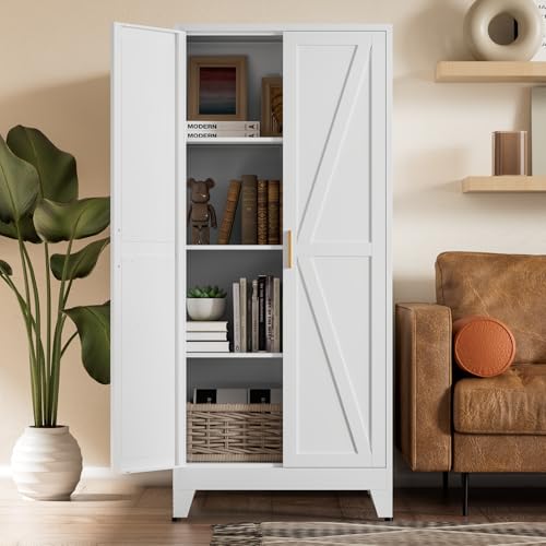 61-Inch Farmhouse Storage Cabinet with 2 Barn Doors and Adjustable Shelves