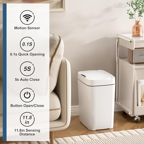 2 Pack 2.7 Gallon Smart Motion Sensor Bathroom Trash Can with Lid Slim Touchless Garbage Bin