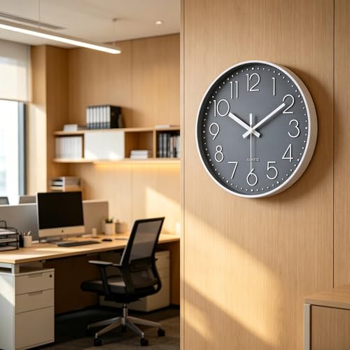 12-Inch Non-Ticking Silent Wall Clock - Modern Battery Operated Round Clock