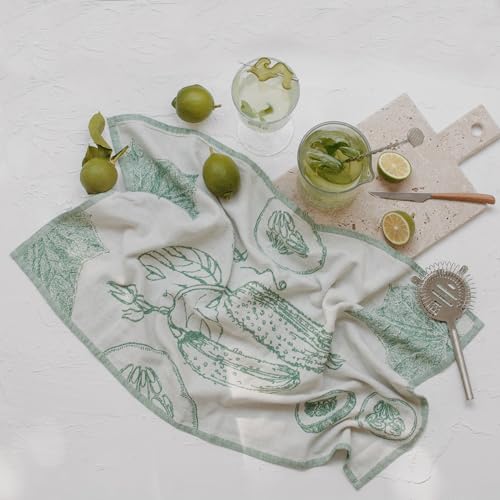 100% Turkish Cotton Kitchen Dish Towels, Jacquard Vegetable Print Set of 4