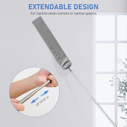 Retractable Gap Duster with 81" Extension Pole & 2 Washable Microfiber Cloths