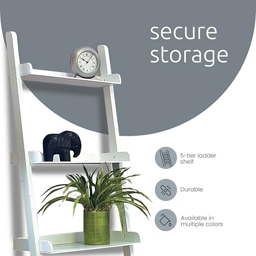 5-Tier Leaning Ladder Shelf, 18-Inch Wide Modern Wall Display, Matte Black