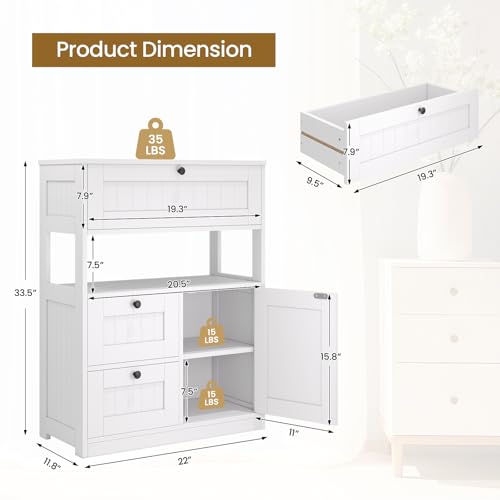 Modern Freestanding Bathroom Floor Storage Cabinet with 1 Door & 3 Drawers