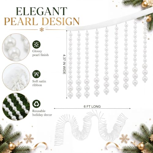 Civaner 6 ft Pearl Bead Garland for Christmas Tree and Home Decor
