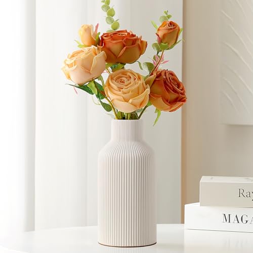 White Ceramic Flower Vase - 8 Inch Modern Minimalist Pampas Grass Vase