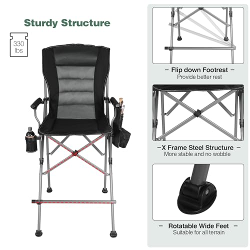 Extra Tall Camping Chair with Footrest - 330lbs Heavy Duty Folding Director Chair