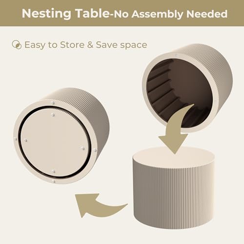 Modern Round Nesting Coffee Table Set of 2, Beige Wooden Accent Tables