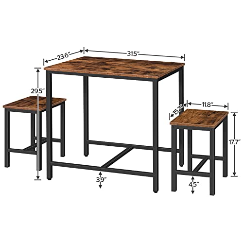3-Piece Industrial Dining Table Set with Two Stools - Rustic Brown