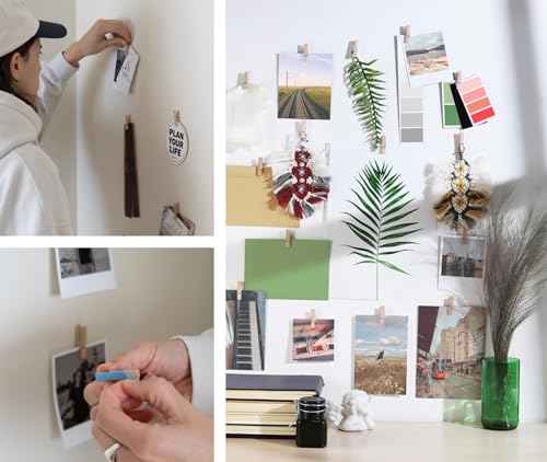 20 Pack Self-Adhesive Wooden Photo Clips for Wall Display