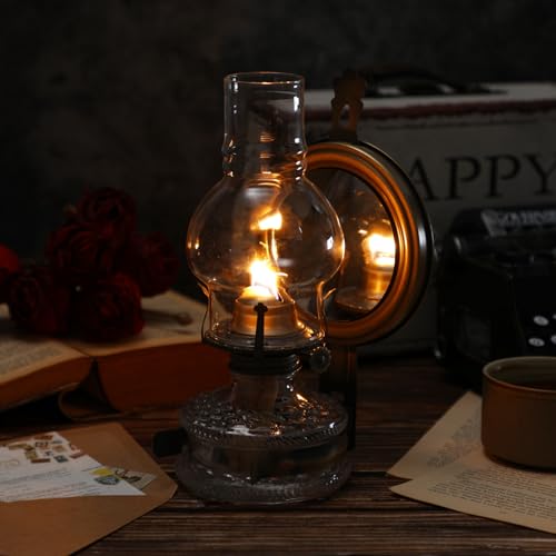 Vintage Wall-Mounted Glass Kerosene Oil Lamps with Wicks - Set of 2