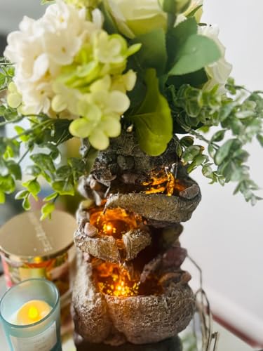 Tabletop Water Fountain with LED Light and Planter for Indoor Decor