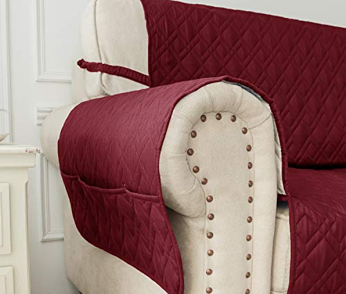 Waterproof Sofa Slipcover - Quilted Furniture Protector for Pets & Kids (Burgundy, 68")