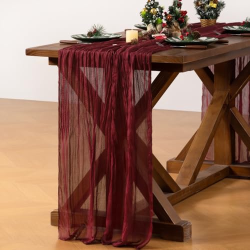 Jimtx 3 Pack Burgundy Cheesecloth Table Runners Fall Boho Decor 17x108 inches