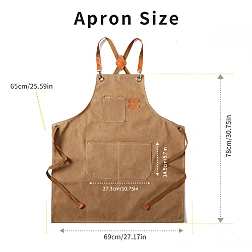 Canvas Cross-Back Apron with Pockets for Cooking, Gardening, and Work