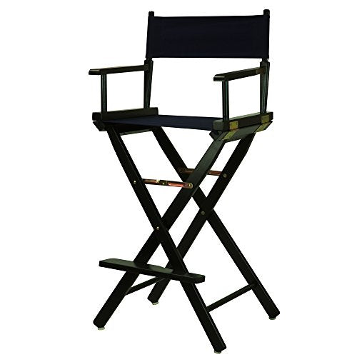 30-Inch Foldable Director's Chair - Solid Wood Bar Height Seating, Navy
