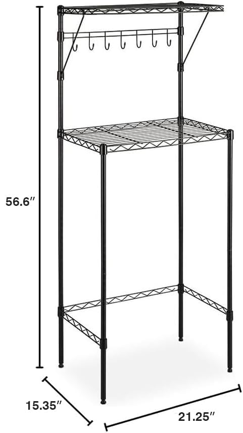 Over-the-Fridge Storage Shelf with 7 Hooks and Microwave Rack