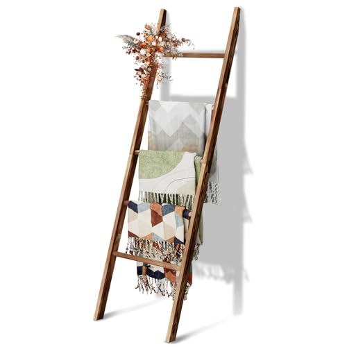 5-Tier Wooden Blanket Ladder - Rustic Farmhouse Quilt & Towel Display Rack