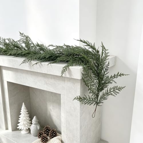 FAJUNZH 6FT Forest Green Cedar Garland with Layered Dimension - Soft Touch Greenery, Wired Branches, Realistic Holiday Decor