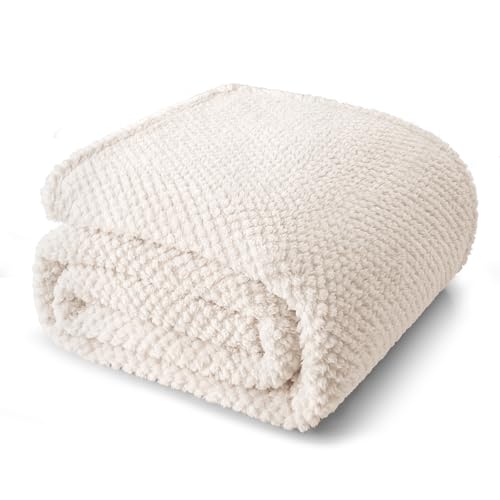 Whale Flotilla Queen Size Fleece Bed Blanket - Soft Ivory Jacquard 90x90