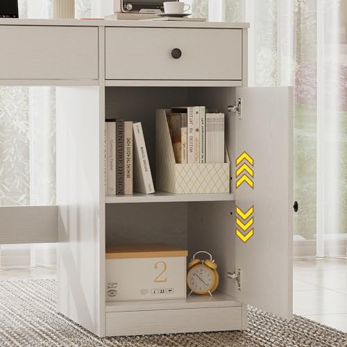 Home Office Desk and 5-Drawer Storage Cabinet Set, White Computer Workstation