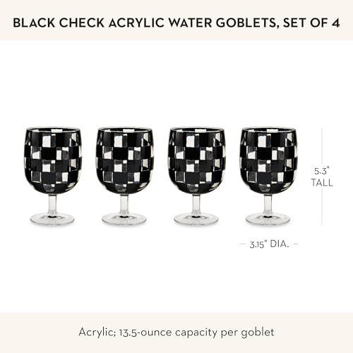 Check Pattern Acrylic Water Goblets, 13.5-Ounce Stemmed Glasses, Set of 4