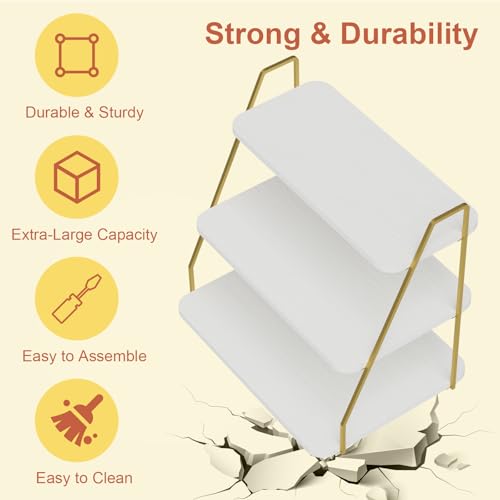 VyGrow White & Gold 3-Tier Cupcake Stand Display holds 55 Cupcakes Wooden & Metal