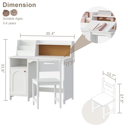 Kids Study Desk and Chair Set with Tiltable Desktop and Storage Hutch
